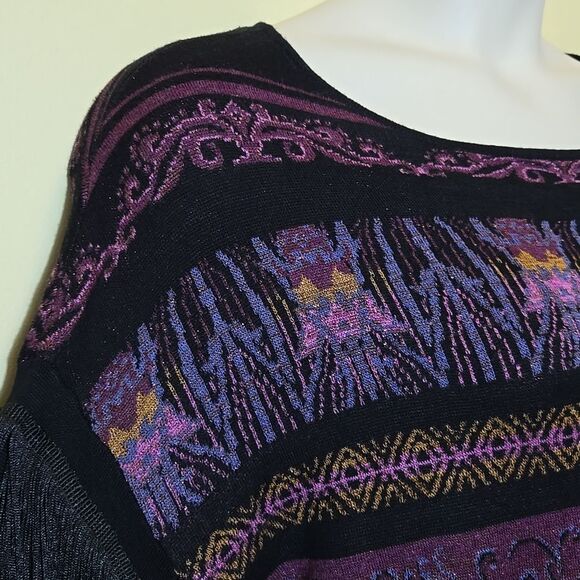 Rara Avis by Iris Apfel Fringe Sleeve Sweater Dress Size 1X Purple Arsty Western - Picture 3 of 15